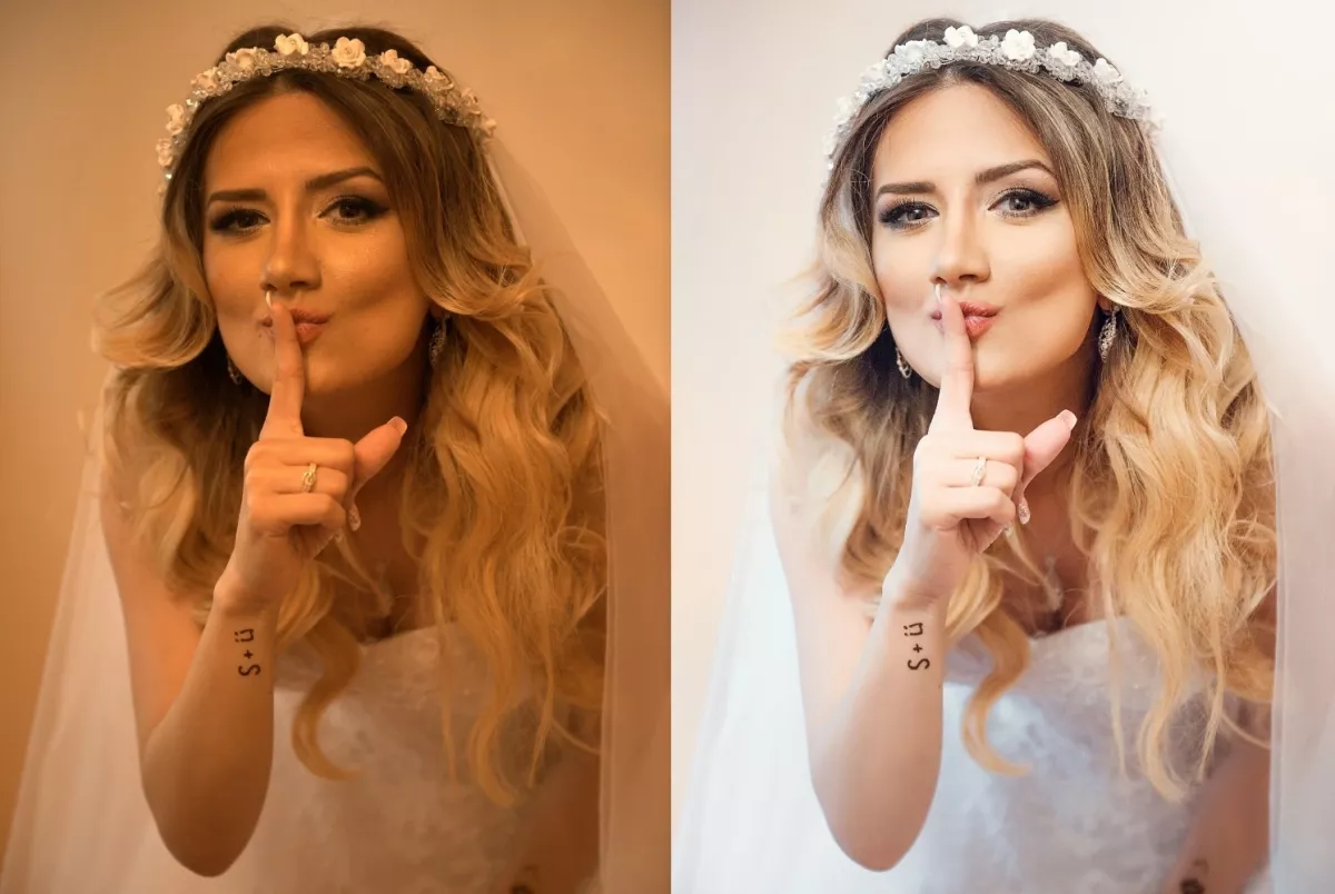 Образец до/после - ретушь свадебного фото