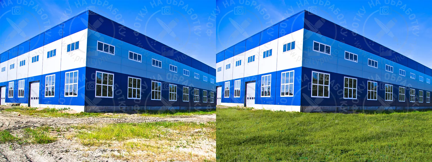 Добавление газона Пример фотомонтажа в фотошопе - покрытие земли травой