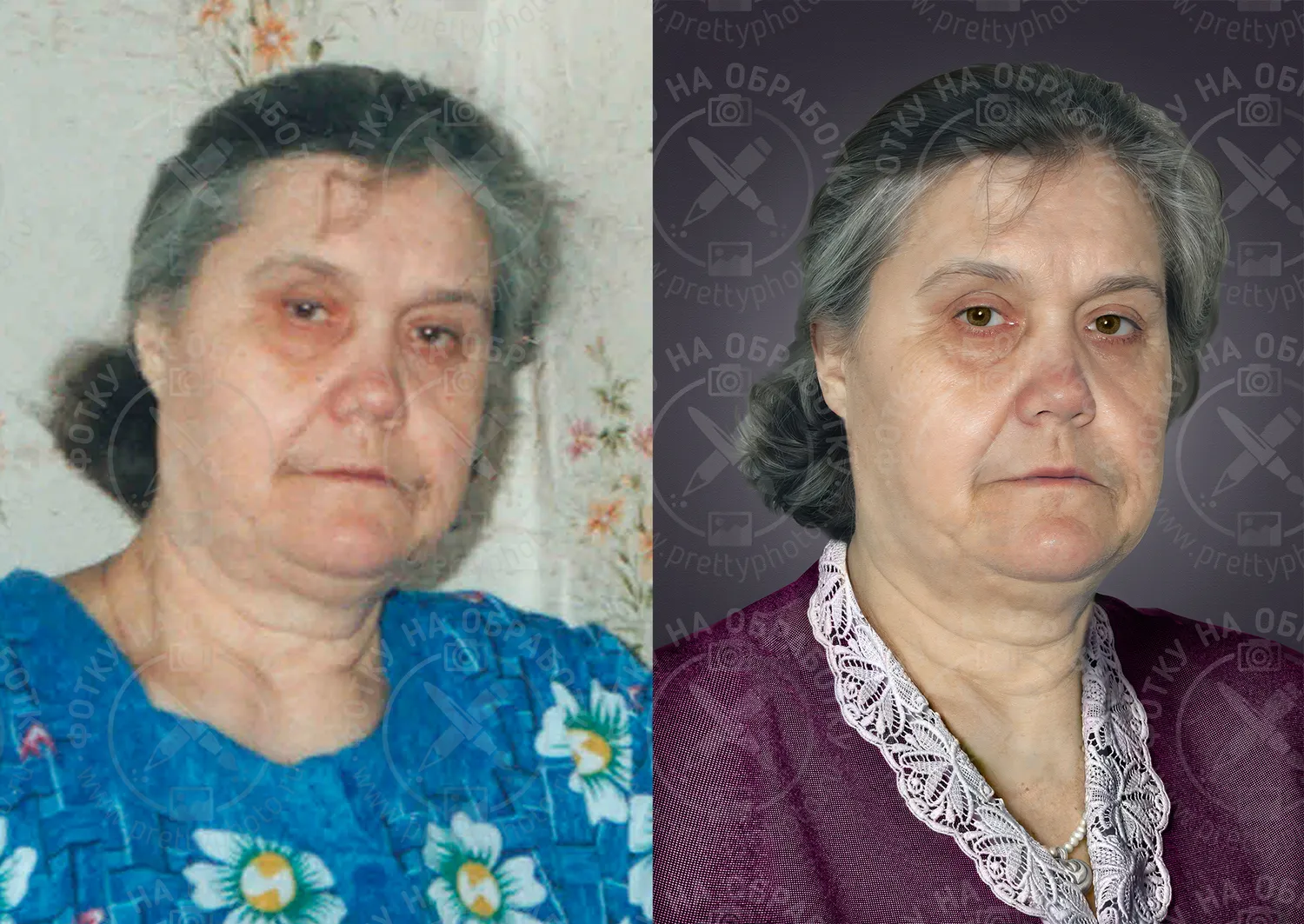 Детальная ретушь портрета с полной отрисовкой фотохудожником Пример детелизированной ретуши портрета фотохудожником